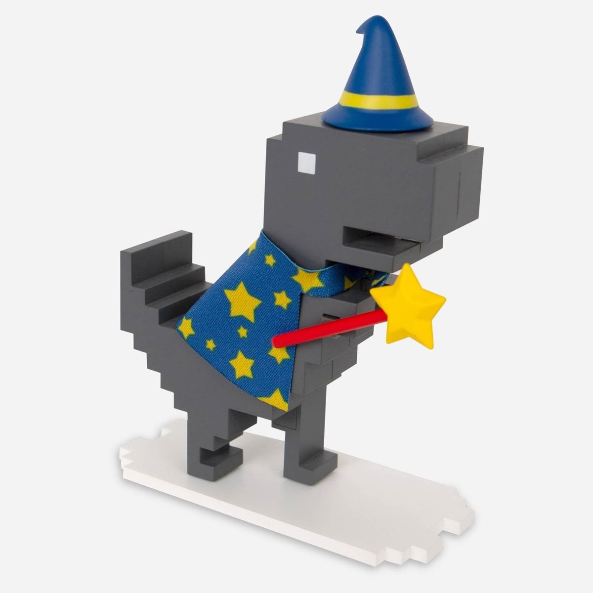 The Chrome Dino figurine wearing a blue wizard hat and star cape