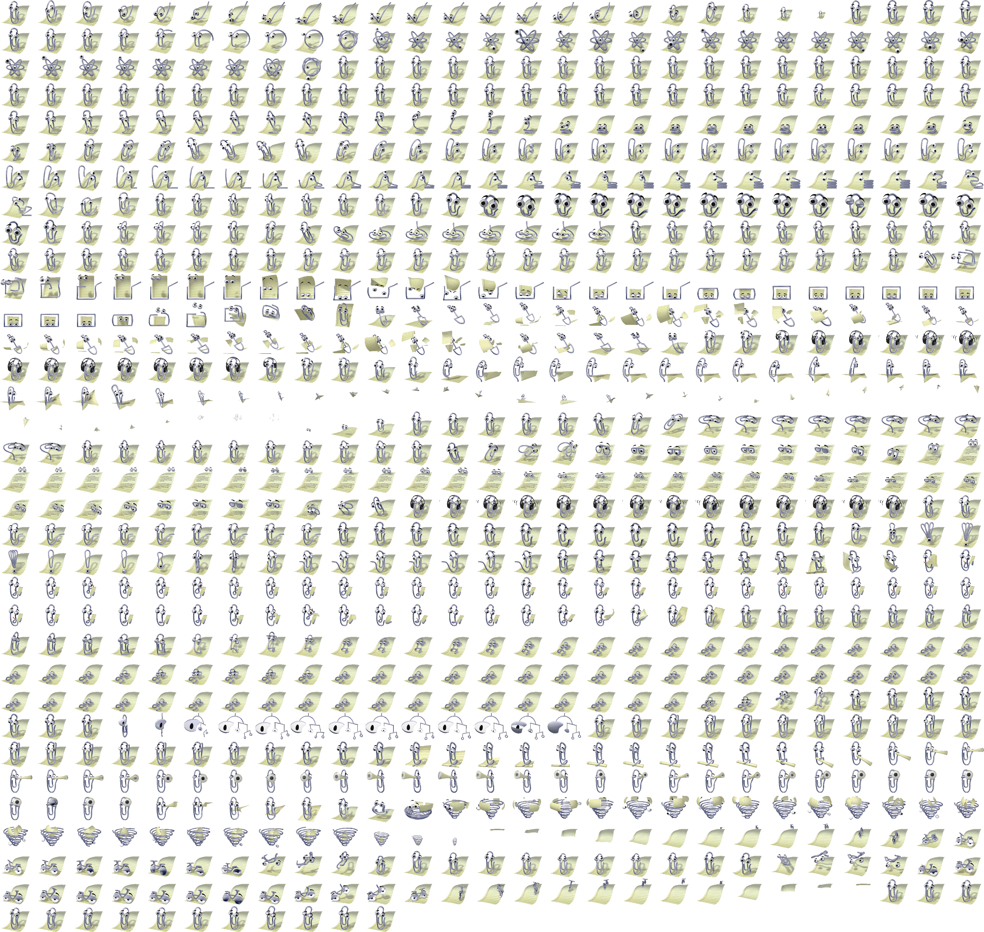 A contact sheet of every animation frame in the Clippit actor file