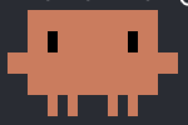 The Clawd sprite as it renders in the Claude Code terminal, an orange blocky creature with two slot eyes and four legs