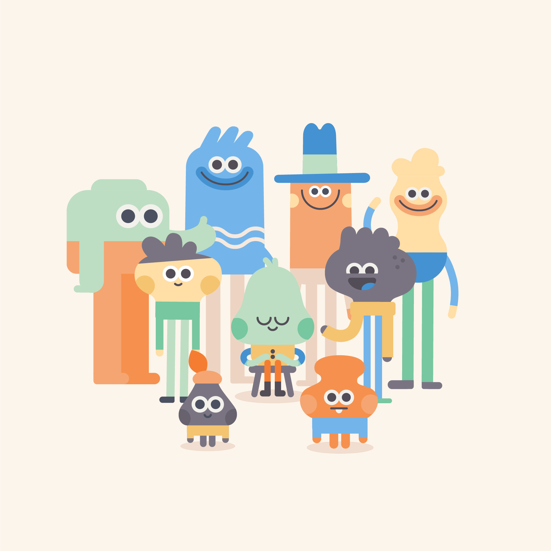 A group of soft geometric Headspace characters with different proportions