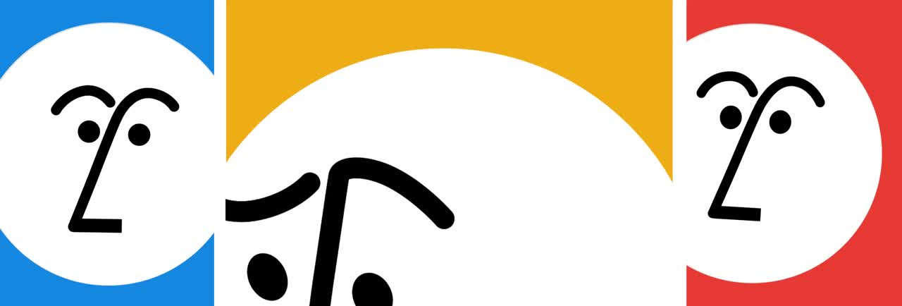 Three crops of the Notion AI face in different colors